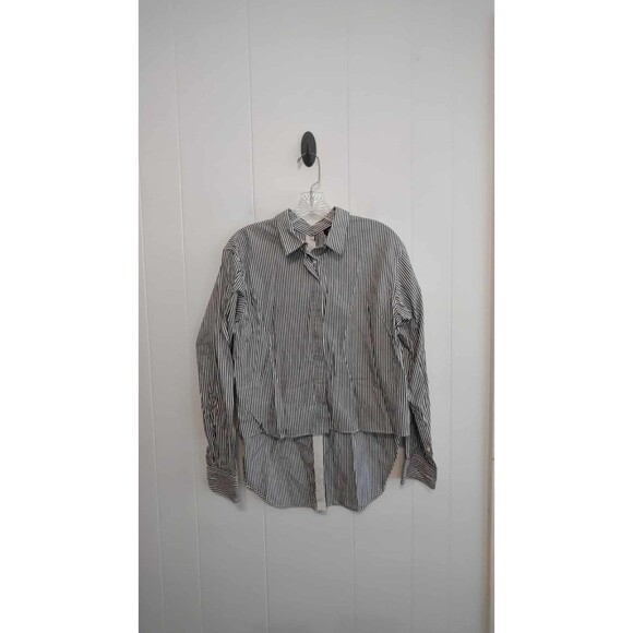 Rag & Bone | Black And White Pin Stripe Collared High Long Top Size Medium - Picture 1 of 4